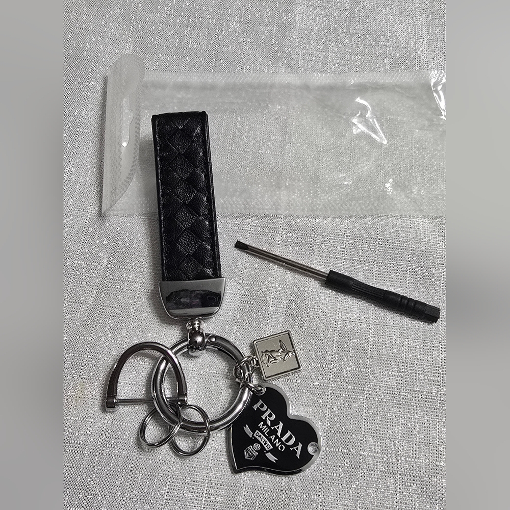 Fashion Inspired Black and Silver Heart Shaped Key Holder Or Bag Charm